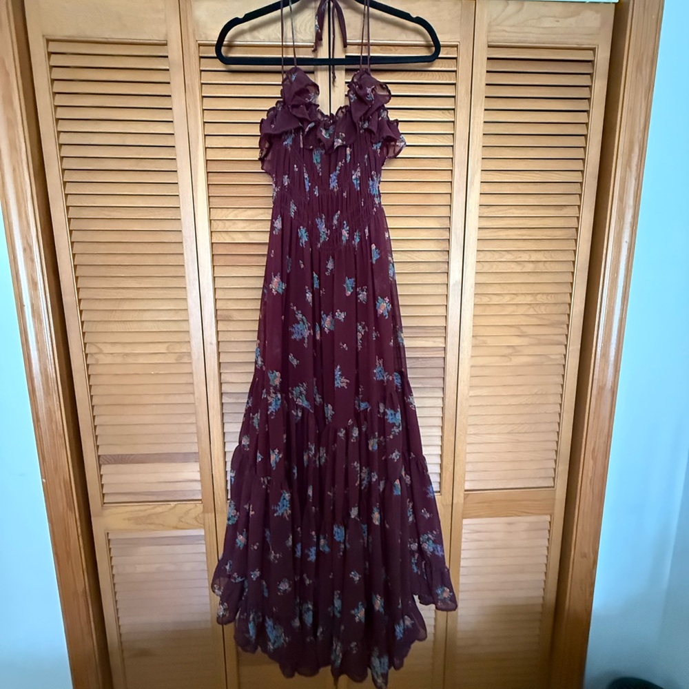 Free People Burgundy Floral High Low Dress